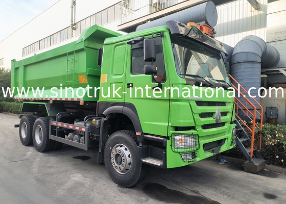 Sinotruk Howo หมุนรถบรรทุก 380Hp 6 × 4 U Shape Cargo Body สีเขียว