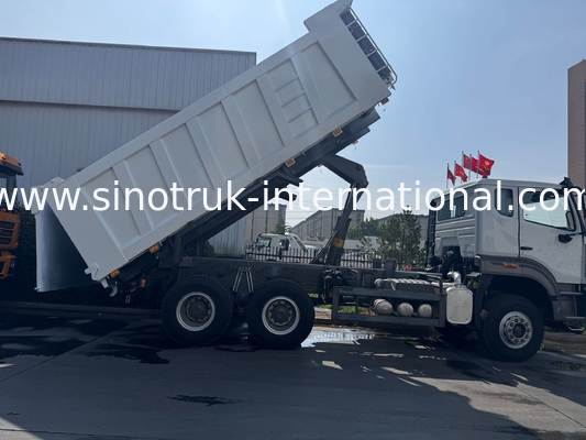 SINOTRUK HOHAN Howo รถดั้มพ์เทรลเลอร์ ยกกลาง เครื่องยนต์ Weichai 6 × 4 LHD กล่องบรรทุกทรงสี่เหลี่ยม สีขาว 19-20 ลูกบาศก์เมตร