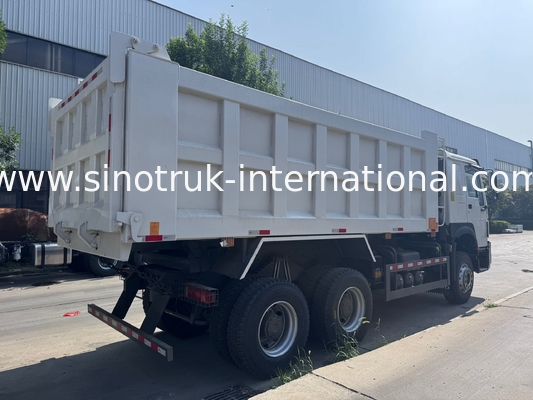 เครื่องยนต์ SINOTRUK 371HP 6 × 4 รถดัมพ์ HOWO พวงมาลัยซ้าย สีขาว 19-20CBM ยกกลาง