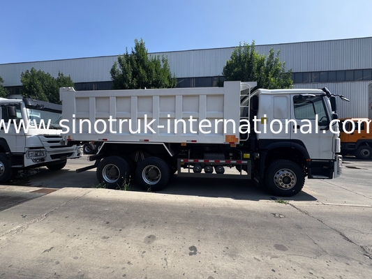 เครื่องยนต์ SINOTRUK 371HP 6 × 4 รถดัมพ์ HOWO พวงมาลัยซ้าย สีขาว 19-20CBM ยกกลาง