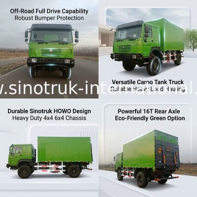 SINOTRUK รถบรรทุกหนักแบบ 4X4 LHD ขนาดจูง 5000*2300*2300 มิลลิเมตร ถังสินค้า และความจุของแกนหลัง 16 ตัน สําหรับการขนสินค้าหนัก