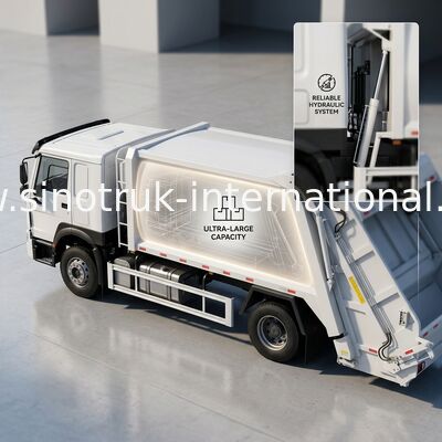 SINOTRUK 300 HP 4×2 รถบรรทุกขยะพับด้วยแรงเคลื่อนย้าย 30T สําหรับการจัดการขยะที่มีประสิทธิภาพ