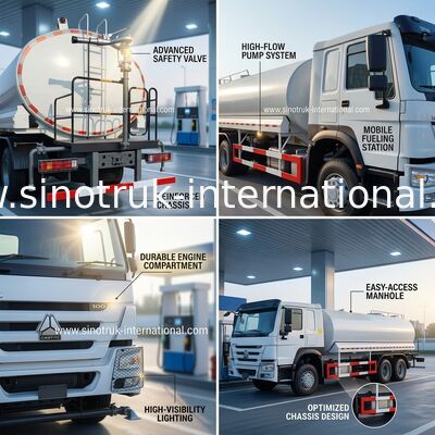 LHD 6 × 4 10 ล้อแรงม้าสูง 400HP HOWO รถบรรทุกถังน้ำมันสิ้นเปลืองเชื้อเพลิงต่ำ