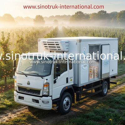 HOWO 4×2 5-10 Ton รถบรรทุกตู้แช่เย็นขนาดเล็ก ใช้พลังงานต่ำ