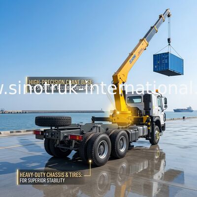 SINOTRUK รถบรรทุกติดเครน อุปกรณ์ 12 ตัน XCMG สําหรับการยก 6X4 คน็อกเกิ้ล โบมเครน สีเหลือง ตาจับ, แบมเปอร์ทหาร