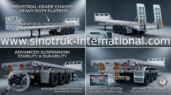Mn Steel 3 Axles Container Semi Truck รถพ่วงพื้นเรียบที่บรรทุกของหนัก