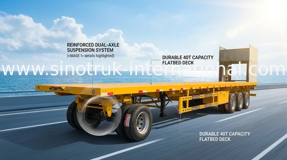 28T Flatbed Full Trailer ABS พร้อมตะขอแขวนสินค้า HOWO ด้านหน้า