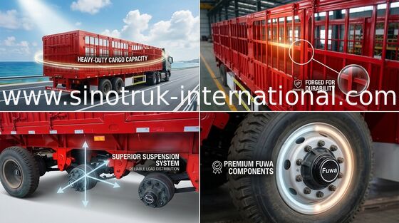 SINOTRUK Flat Bed Semi Trailer Semi Truck สำหรับการขนส่งตู้สินค้าจำนวนมาก