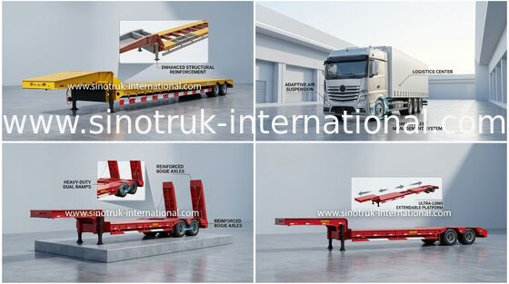 High Efficiency Semi Low Flatbed Trailer Truck 12000*3000*6mm 2 Axles 50 Tons