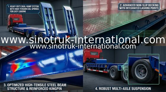 Low-bed Semi Trailer Truck 3 Axles 70Tons 15m for Loading construction machine