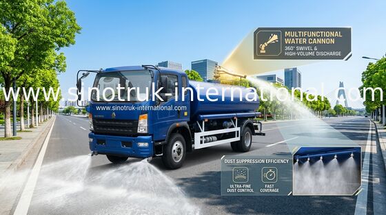 SINOTRUK HOWO รถบรรทุกถังน้ําที่มีเครื่องยนต์ดีเซล 140 HP 8000KGS RAW และ LHD RHD ประเภทขับขี่สําหรับการขนส่งน้ําของเทศบาลและอุตสาหกรรม