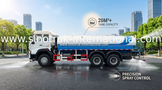 รถบรรทุกถังน้ำขนาด 5,000 แกลลอน SINOTRUK 11.00R20 ยางเรเดียล 9920 × 2496 × 3550 Mm