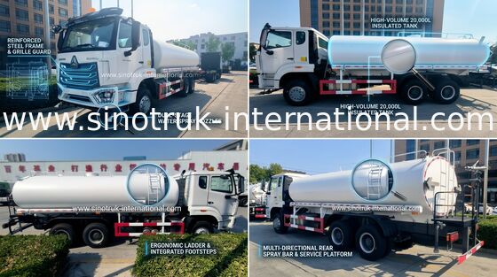 Sinotruk Howo Sprinkler รถบรรทุกถังน้ํา 10-25CBM 6 X 4 N7