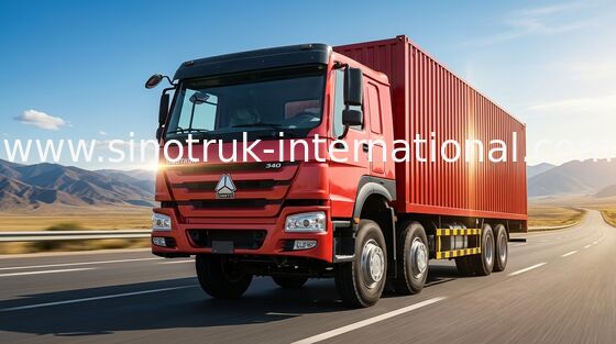 8X4 LHD Euro 2 336HP Red Commercial Cargo Box Truck 30-60 Tons
