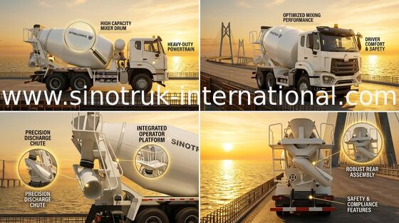 SINOTRUK HOWO รถโม่ผสมคอนกรีต 6 × 4 RHD ZZ1257V324JB1R