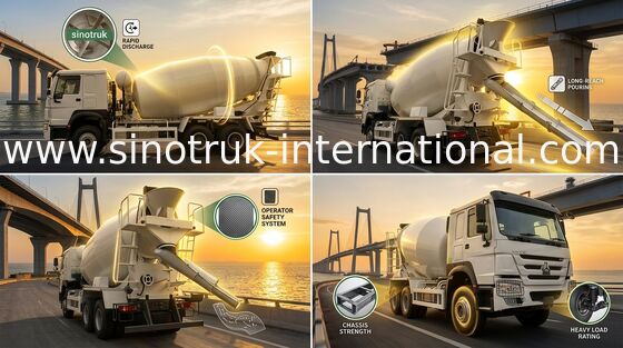HOWO SINOTRUK รถบรรทุกเครื่องผสมคอนกรีต 10CBM 371HP 6X4 LHD
