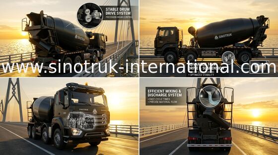 NEW HOWO HOHAN SINOTRUK รถบรรทุกผสมคอนกรีต สีดํา 10CBM 380HP 8X4 RHD
