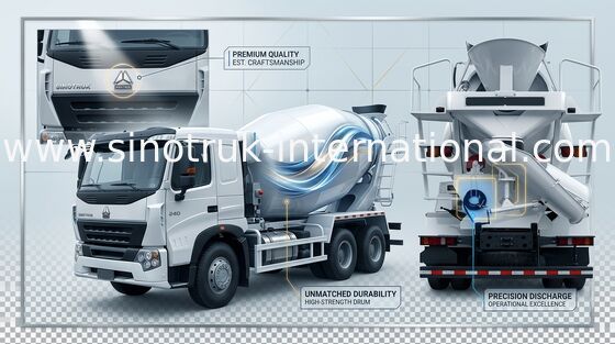 รถผสมคอนกรีตผสมเสร็จ 10CBM สำหรับงานก่อสร้าง / ถังผสมคอนกรีต Drum Trailer