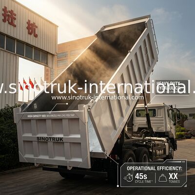 SINOTRUK HOHAN Howo รถดั้มพ์เทรลเลอร์ ยกกลาง เครื่องยนต์ Weichai 6 × 4 LHD กล่องบรรทุกทรงสี่เหลี่ยม สีขาว 19-20 ลูกบาศก์เมตร