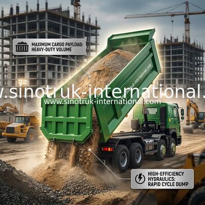 SINOTRUK HOWO 400HP 8X4 รถดั๊มพ์ Tipper สำหรับงานก่อสร้าง รุ่นหน้าเก่า หน้าผี กันชนแบบทหาร ตู้คอนเทนเนอร์ U Type