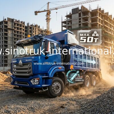 SINOTRUK HOHAN NEW HOWO 30 - 40 ตัน RHD 10 ล้อ กระเบื้องสําหรับการก่อสร้าง สีฟ้า ประสิทธิภาพสูง การยกและการลด