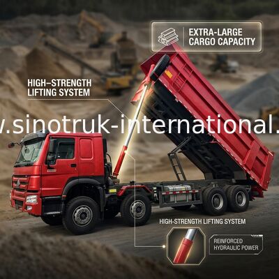 HOWO 12 ล้อ Sinotruk 8X4 รถบรรทุก 400hp สําหรับการเหมืองแร่ LHD U แบบคอนเทนเนอร์