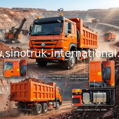 400HP ส้ม HOWO รถกระบะ RHD 6×4 10 ล้อ แรงม้าสูง