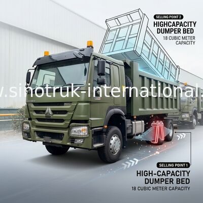 RHD 6×4 10ล้อ ZZ3257V3847B1R 400HP สีเขียว HOWO รถกระบะ