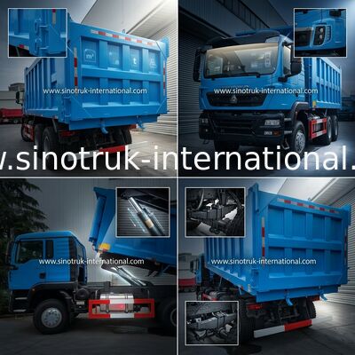 สีน้ำเงิน LHD 6×4 10ล้อ HOWO รถดั้มดั๊มพ์ แรงม้าสูง 371HP
