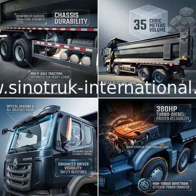 RHD 8×4 12 ล้อ HOWO รถกระบะ 380HP