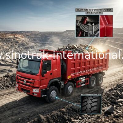 สีแดง SINOTRUK HOWO 8X4 รถดัมพ์ 400hp 12 ล้อ