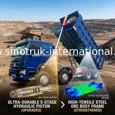 SINOTRUK HOWO LHD 12wheels 8X4 400HP รถดัมพ์สีน้ำเงินสำหรับการขุดยกด้านหน้า 50 ตัน