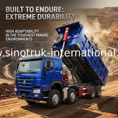 400HP การสิ้นเปลืองเชื้อเพลิงต่ำ HOWO Blue Tipper Dump Truck RHD 6 × 4 12wheels แรงม้าสูง