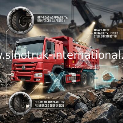 สีแดง SINOTRUK HOWO 371HP 6x4 TIPPER รถบรรทุกขยะ LHD
