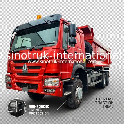 LHD 6×6 10ล้อ ZZ3257V4357B1R 380HP สีแดง All-drive HOWO รถกระบะกระบะ รถบรรทุกแรงม้าสูง การบริโภคน้ํามันต่ํา