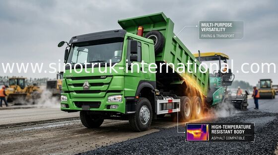 Green Color Chassis 371HP Tipper Dump Truck 12 Wheels LHD 60 - 70 Tons 28CBM