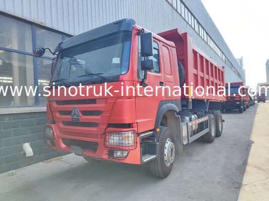 รถบรรทุกหนักสีแดง 6 * 4 รถกระบะ 20 เมตรคิวบิก 371HP เครื่องยนต์ 40-50 ตัน