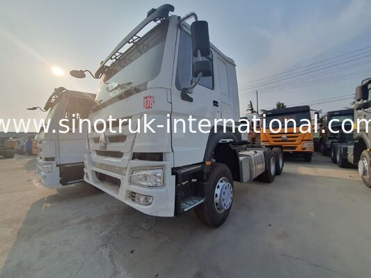 HOWO A7 Used Tractor Truck LHD 6X4 Euro 2 371 HP With Power Assisted Hydraulic Steering White