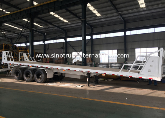 Mn Steel 3 Axles Container Semi Truck รถพ่วงพื้นเรียบที่บรรทุกของหนัก