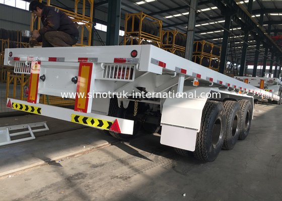 Mn Steel 3 Axles Container Semi Truck รถพ่วงพื้นเรียบที่บรรทุกของหนัก