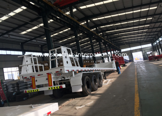 Mn Steel 3 Axles Container Semi Truck รถพ่วงพื้นเรียบที่บรรทุกของหนัก