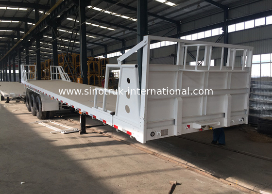 Mn Steel 3 Axles Container Semi Truck รถพ่วงพื้นเรียบที่บรรทุกของหนัก