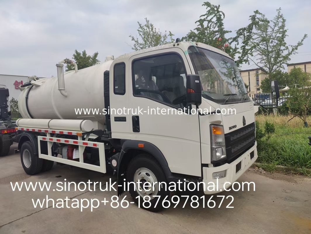 4*2 ขับ HOWO รถดูดน้ําเสีย: ถัง 6m3, 160HP, ยาง 8.00R20, รถดูดน้ําเสียเบา, รถปรับปรุงสุขอนามัยที่มีประสิทธิภาพ