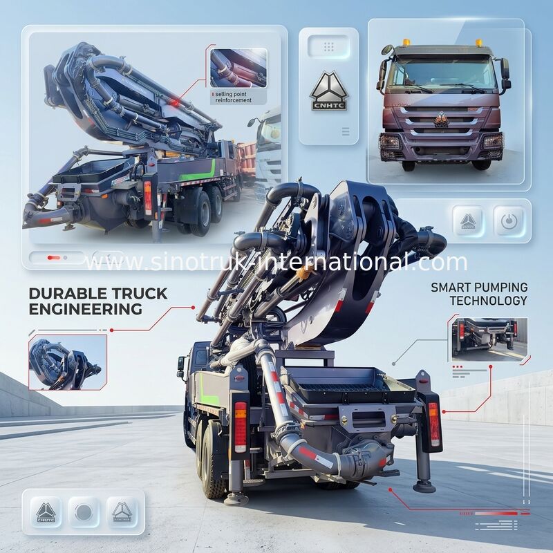 โฮโว 380HP Smart Pump Trucks 52m Boom 6x4 Traction สําหรับการเติมแบบตั้งที่ไม่มีคู่แข่ง