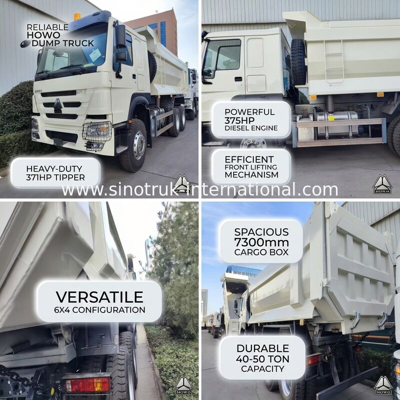 รถกระบะขาว HOWO ทนทาน 6×4 371HP 20CBM พร้อมร่างเหล็กแรงสูงสําหรับงานหนัก