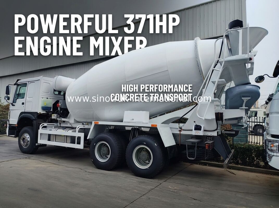 รถบรรทุกผสมคอนกรีต 6 × 4 371HP 12CBM ที่มีประสิทธิภาพสูงและพลังงานที่แข็งแรงสําหรับการก่อสร้างภาระหนัก