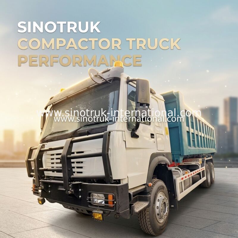 รถบรรทุกขยะแบบมีตะขอ SINOTRUK พร้อมแขนตะขอ HYVA ขนาด 20 ตัน, แชสซีระยะฐานล้อ 43 และปริมาตรตู้คอนเทนเนอร์ที่ปรับแต่งได้