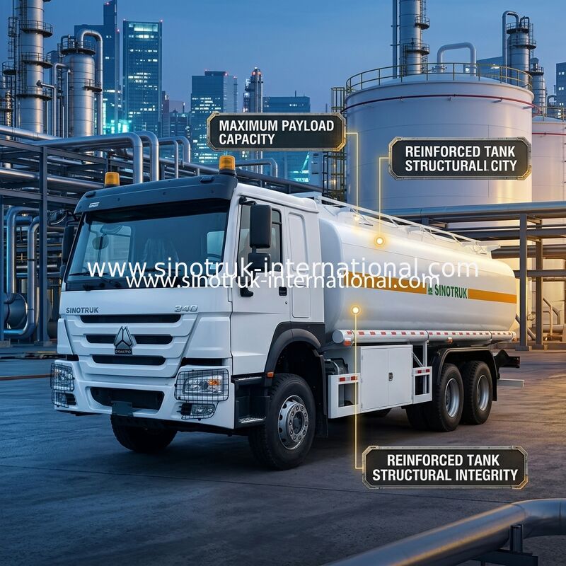 Sinotruk Howo 20CBM รถบรรทุกถังน้ํามัน 10ล้อ 340HP 6 × 4 ช่องหลายช่อง
