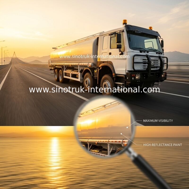 SINOTRUK HOWO สีแดง 371HP 8×4 12ล้อ รถบรรทุกน้ํามันขนาดสูง 30CBM