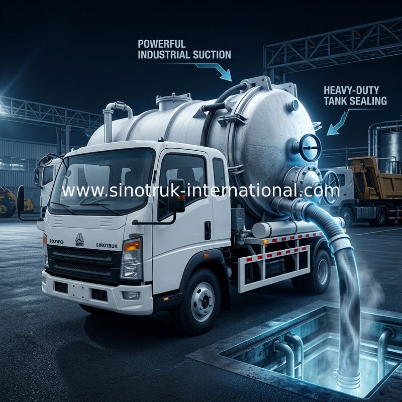 4*2 ขับ HOWO รถดูดน้ําเสีย: ถัง 6m3, 160HP, ยาง 8.00R20, รถดูดน้ําเสียเบา, รถปรับปรุงสุขอนามัยที่มีประสิทธิภาพ